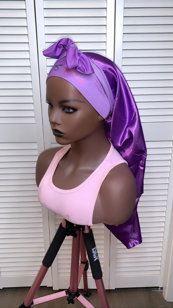 DDS Long Satin Braid Bonnet Long Bonnets For Braids DDS Hair Service Pink